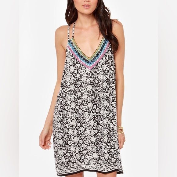 Angie Dresses & Skirts - Angie black floral print strappy summerV neck dress Sz-S.  S19